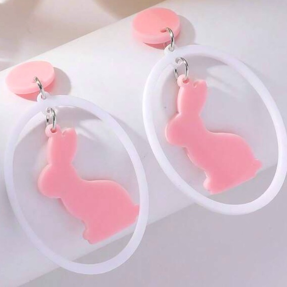 Pink and White Bunny Earrings - Picture 2 of 6